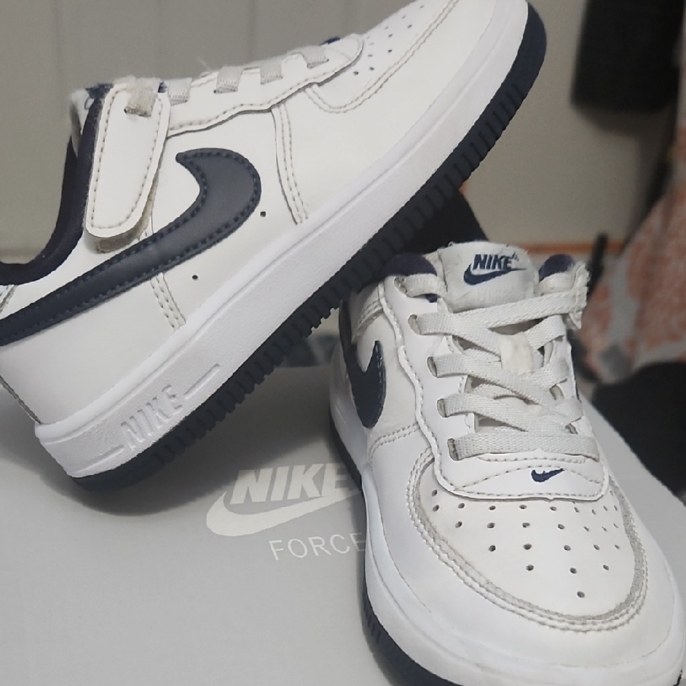 Nike White and Dark Blue Kids' Sneakers